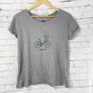 LIFE IS GOOD Gray Green Bicycle Yellow Heart Print